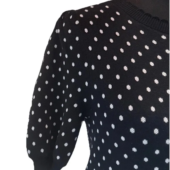 Loft Women's Short Sleeve Black & White Polka Dot 100% Cotton Top, Size XS - Picture 5 of 13
